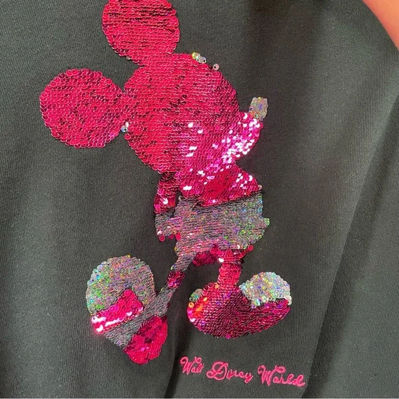 Walt Disney World Sequined Mickey Lightweight Sweatshirt. Black/ Hot Pink. XS - Picture 7 of 14